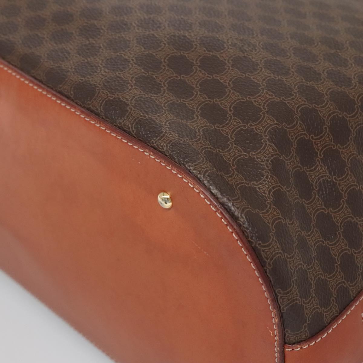 CELINE Macadam Canvas Shoulder Bag PVC Leather Brown Gold Auth bs25160