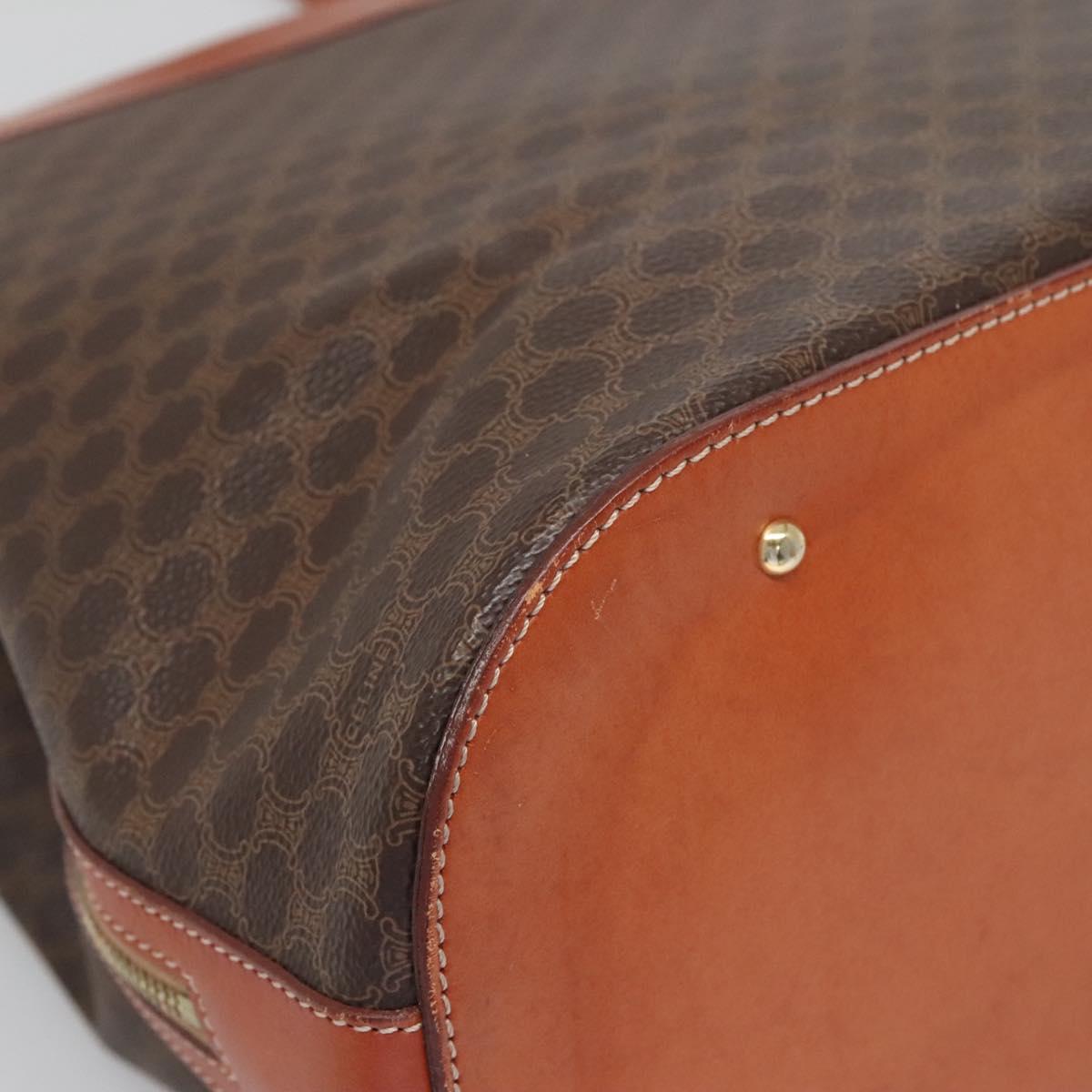 CELINE Macadam Canvas Shoulder Bag PVC Leather Brown Gold Auth bs25160