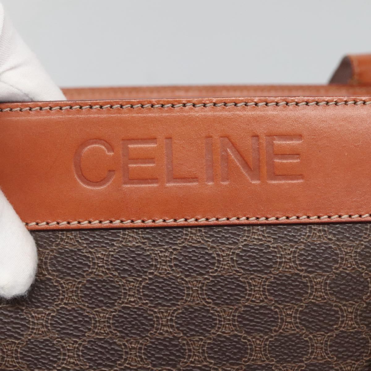 CELINE Macadam Canvas Shoulder Bag PVC Leather Brown Gold Auth bs25160