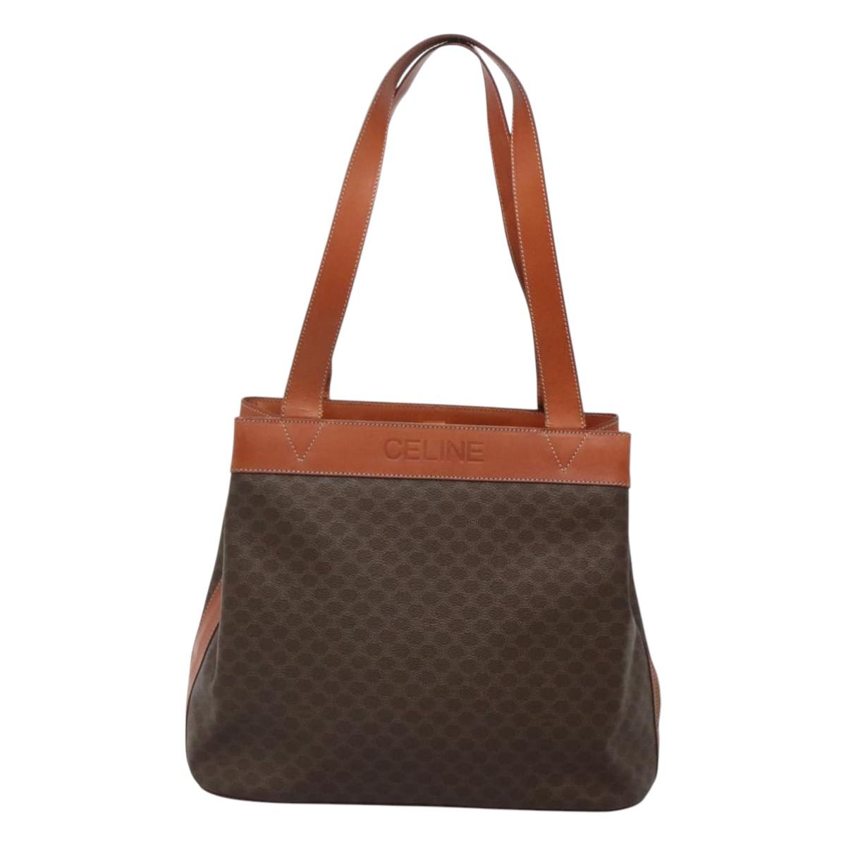 CELINE Macadam Canvas Shoulder Bag PVC Leather Brown Gold Auth bs25160