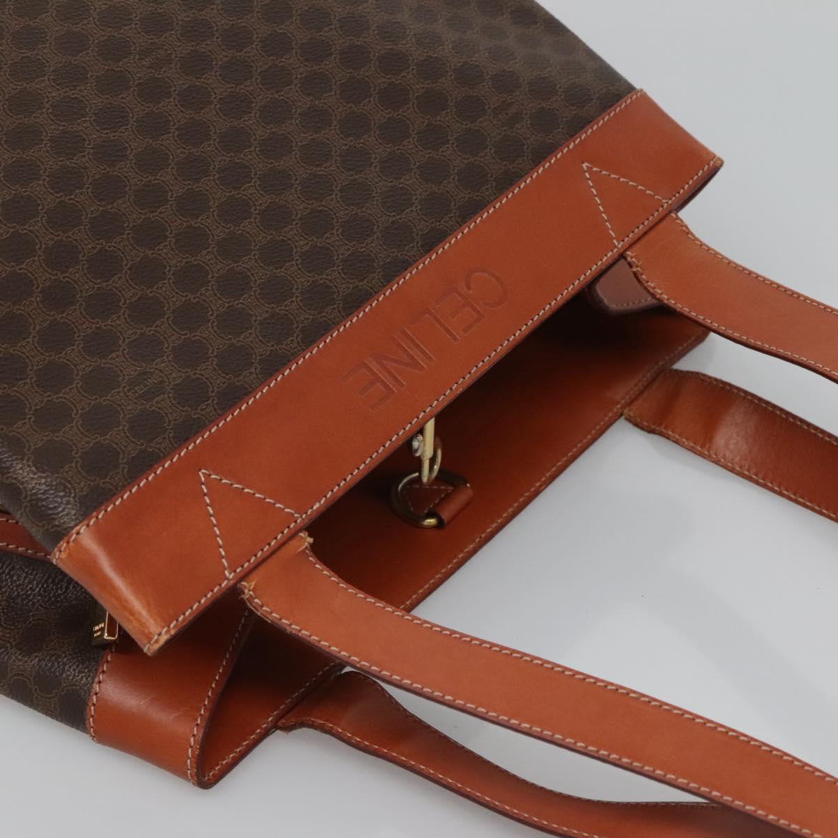 CELINE Macadam Canvas Shoulder Bag PVC Leather Brown Gold Auth bs25160