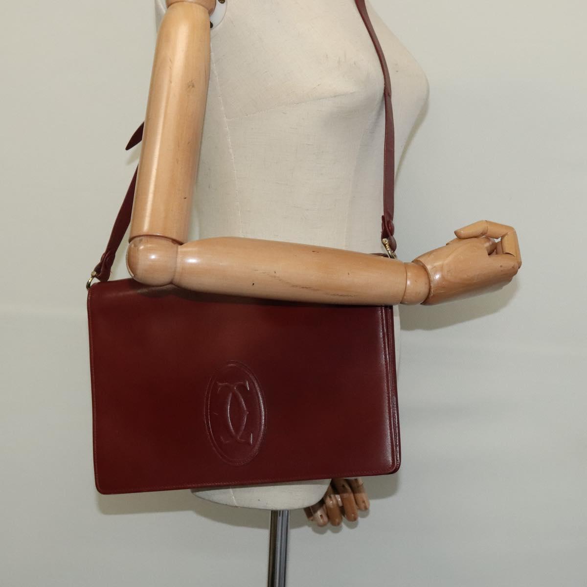 CARTIER Must Line Shoulder Bag Leather Bordeaux Gold Auth bs25166