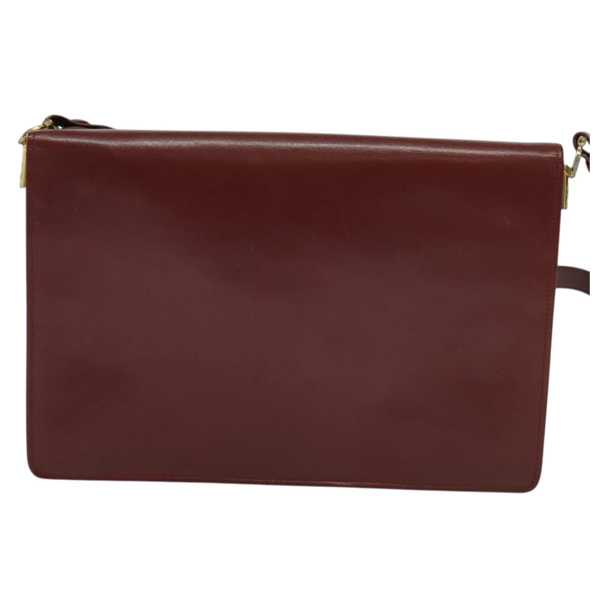 CARTIER Must Line Shoulder Bag Leather Bordeaux Gold Auth bs25166