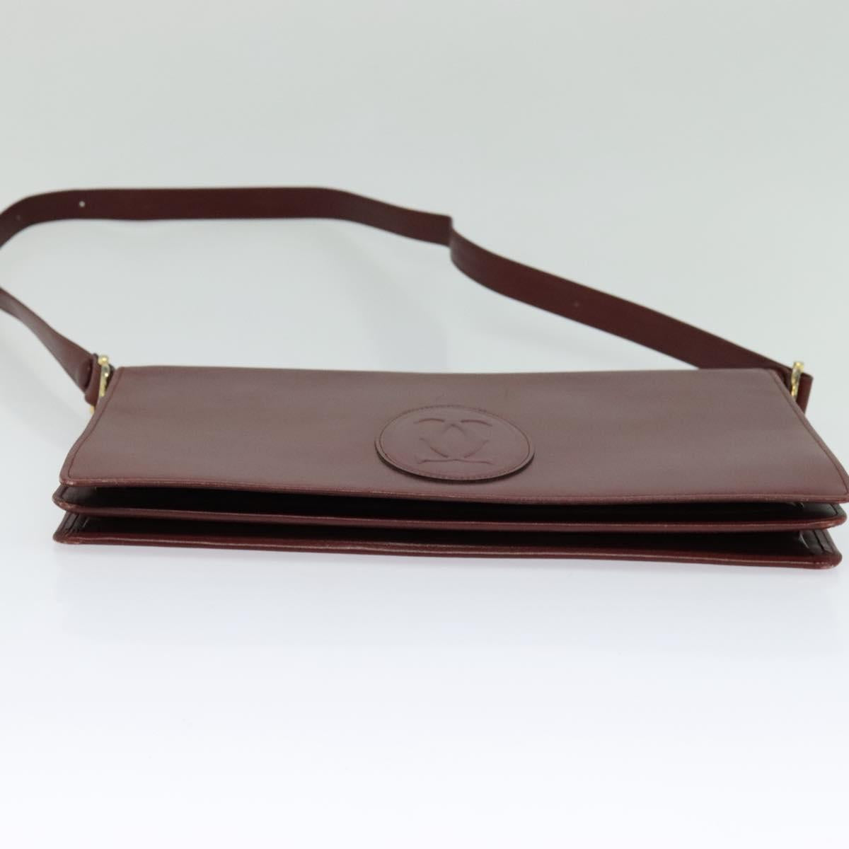 CARTIER Must Line Shoulder Bag Leather Bordeaux Gold Auth bs25166