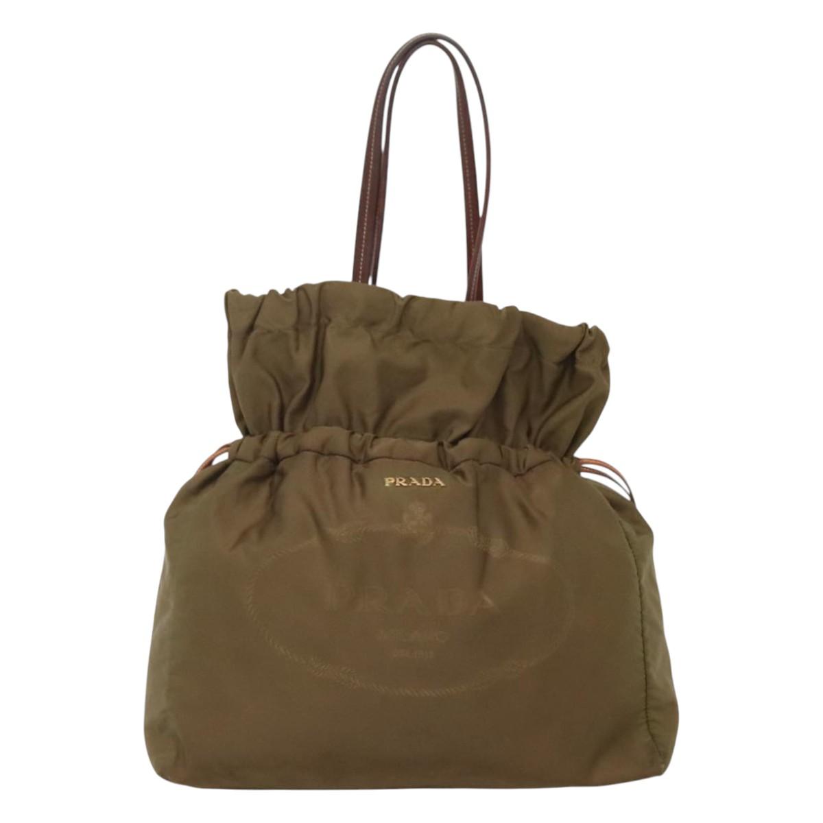 PRADA Shoulder Bag Nylon Khaki Gold Auth bs25176
