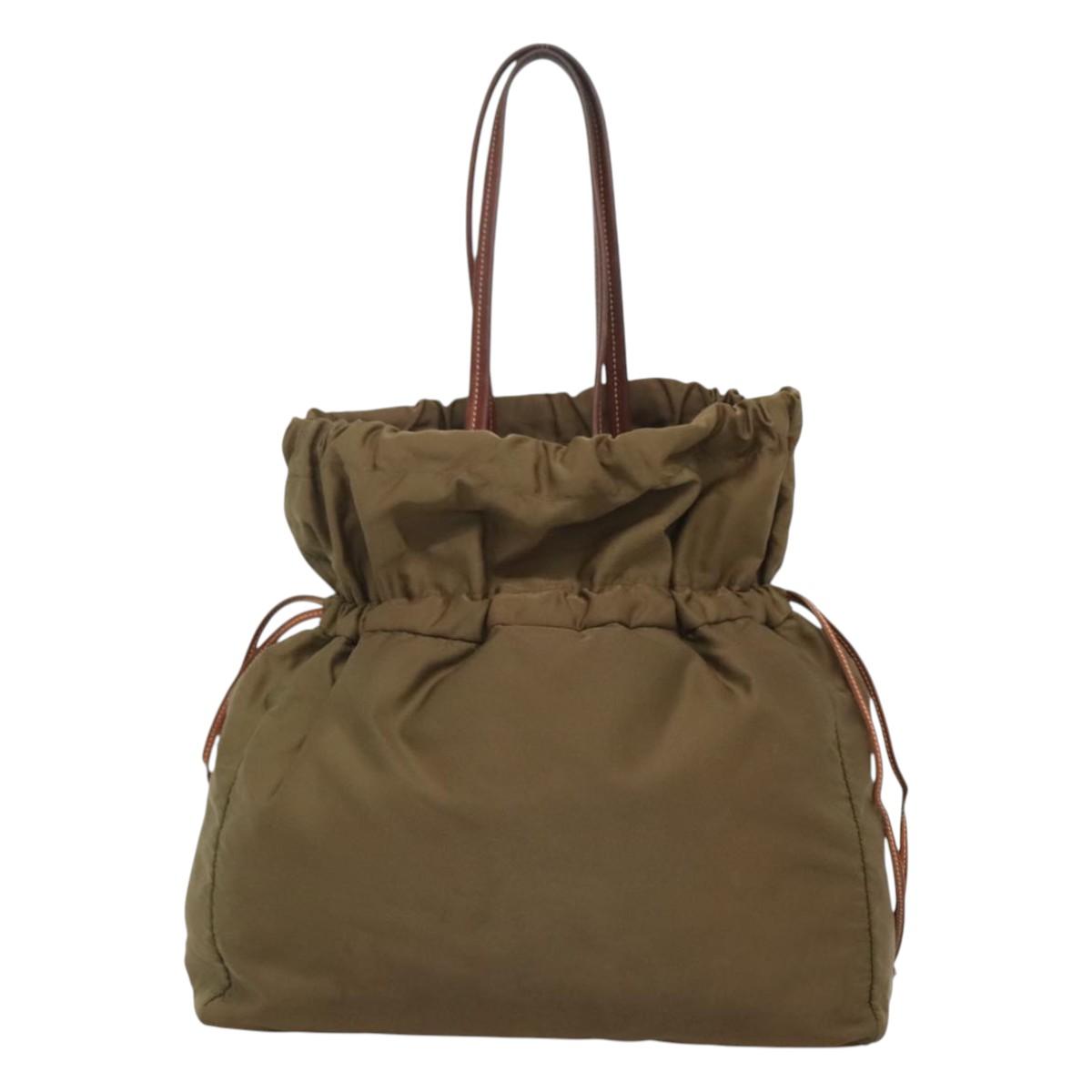 PRADA Shoulder Bag Nylon Khaki Gold Auth bs25176