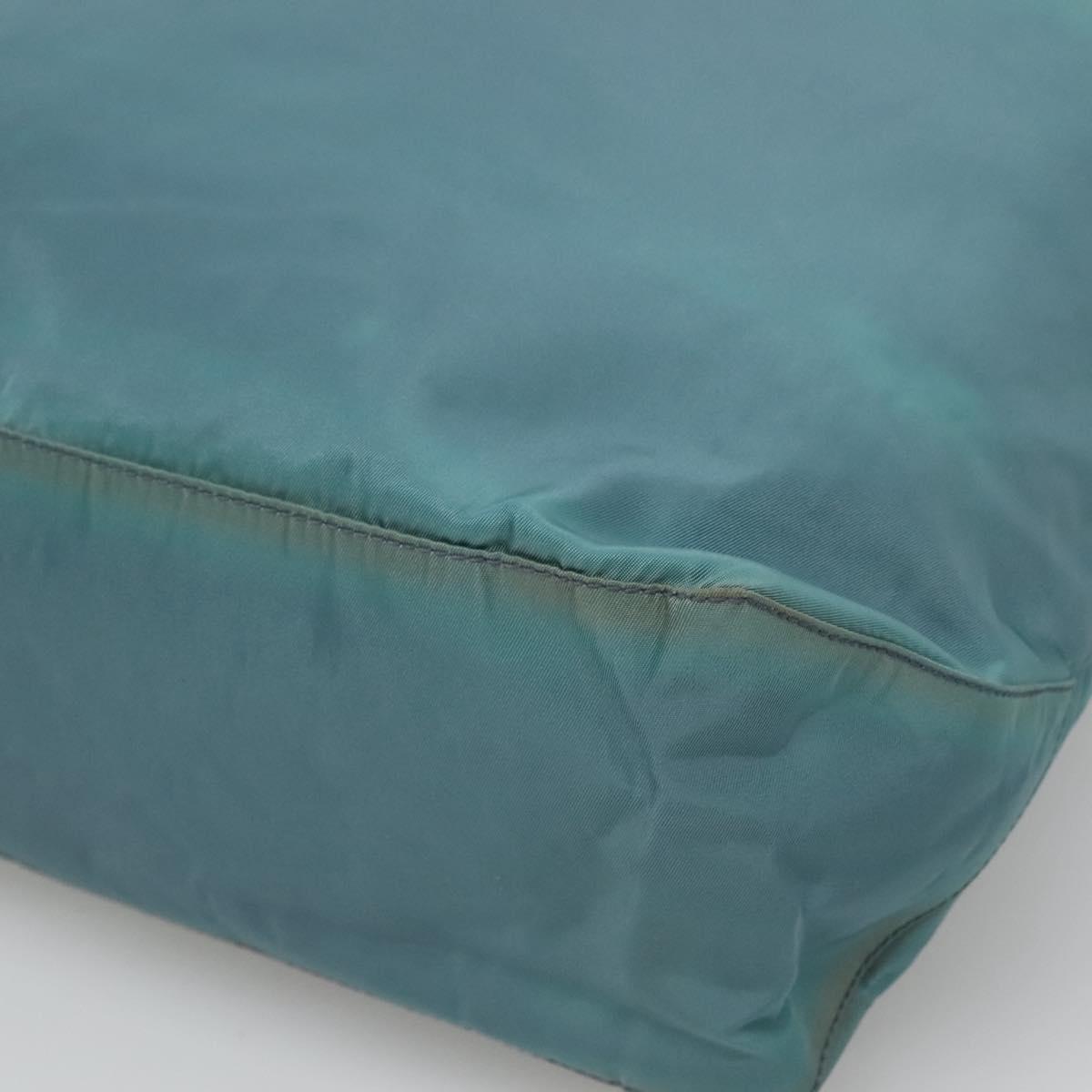 PRADA Tote Bag Nylon Turquoise Blue Silver Auth bs25180