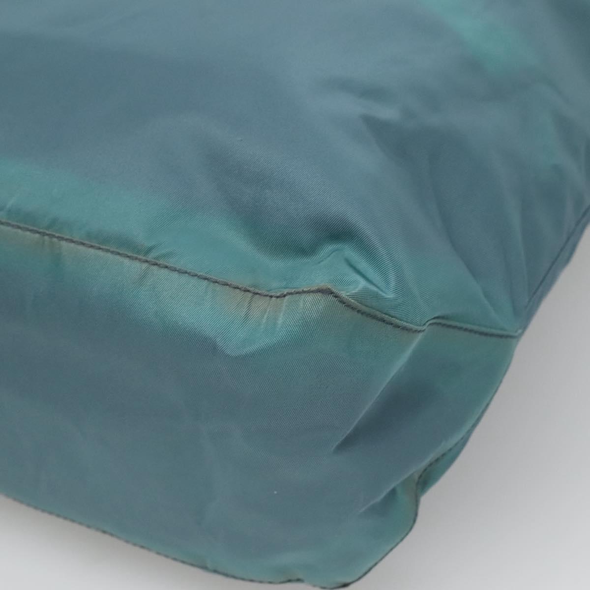 PRADA Tote Bag Nylon Turquoise Blue Silver Auth bs25180