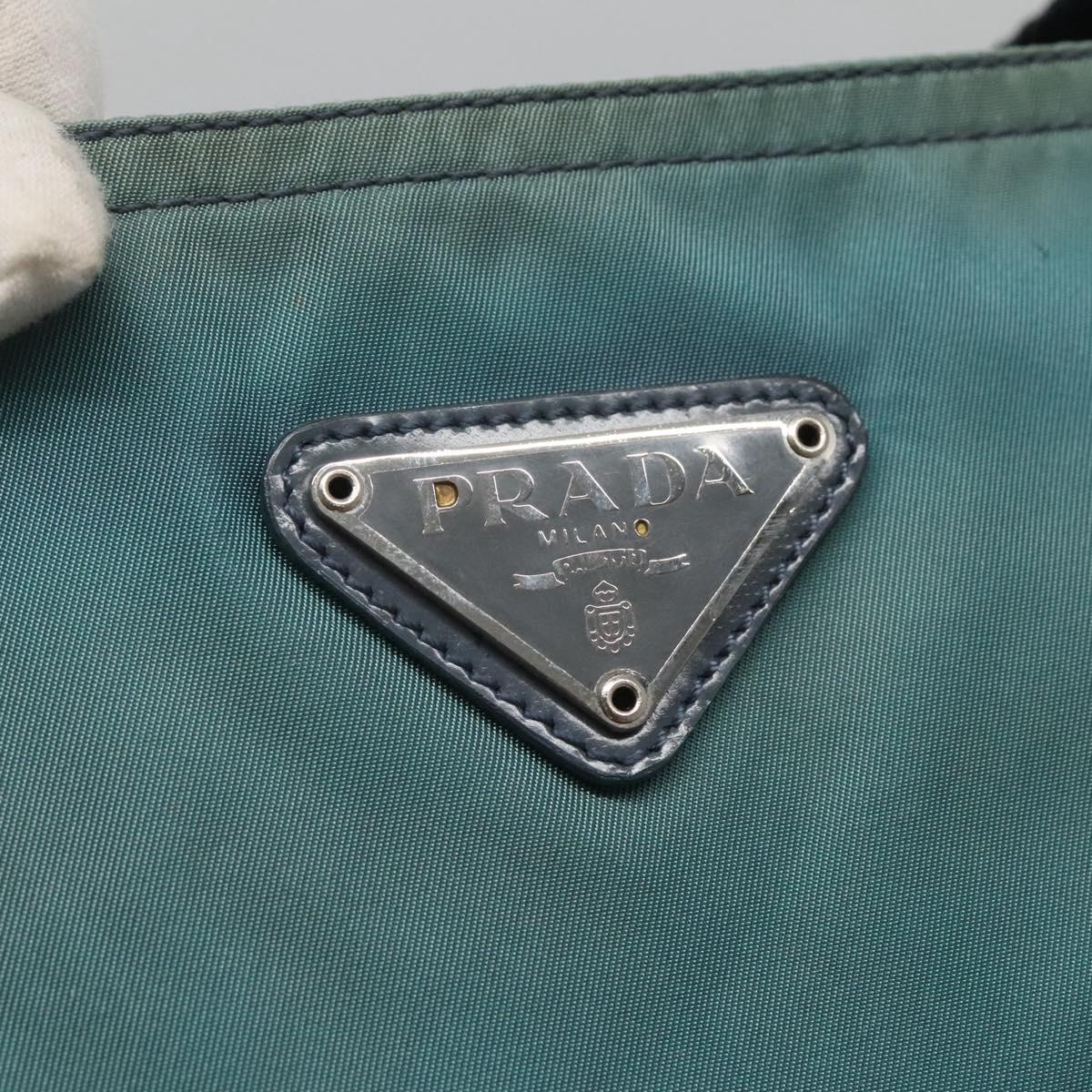 PRADA Tote Bag Nylon Turquoise Blue Silver Auth bs25180