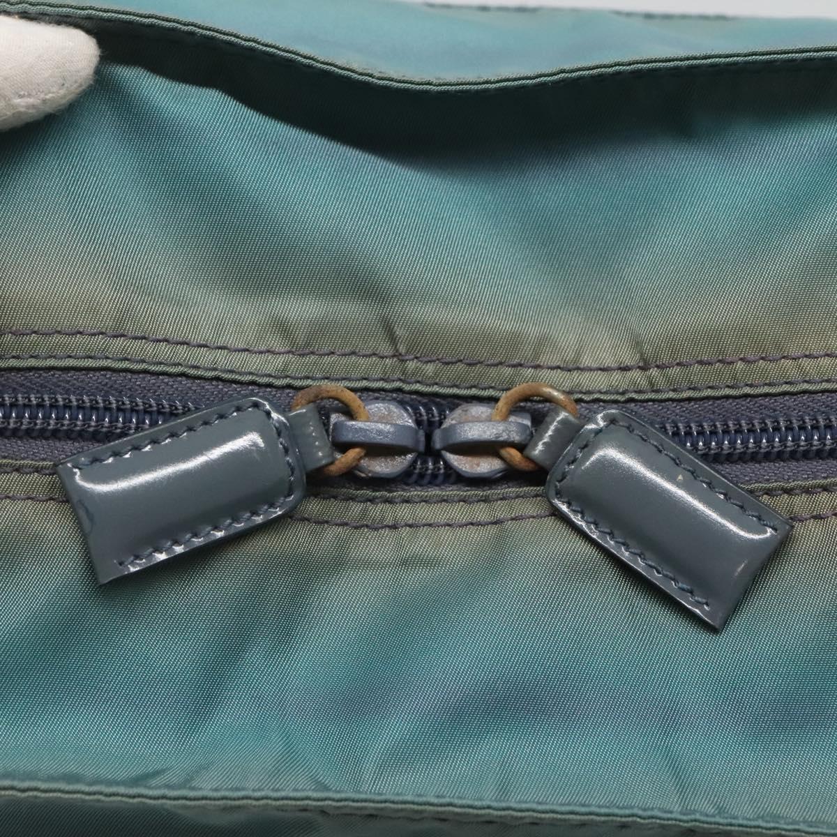 PRADA Tote Bag Nylon Turquoise Blue Silver Auth bs25180