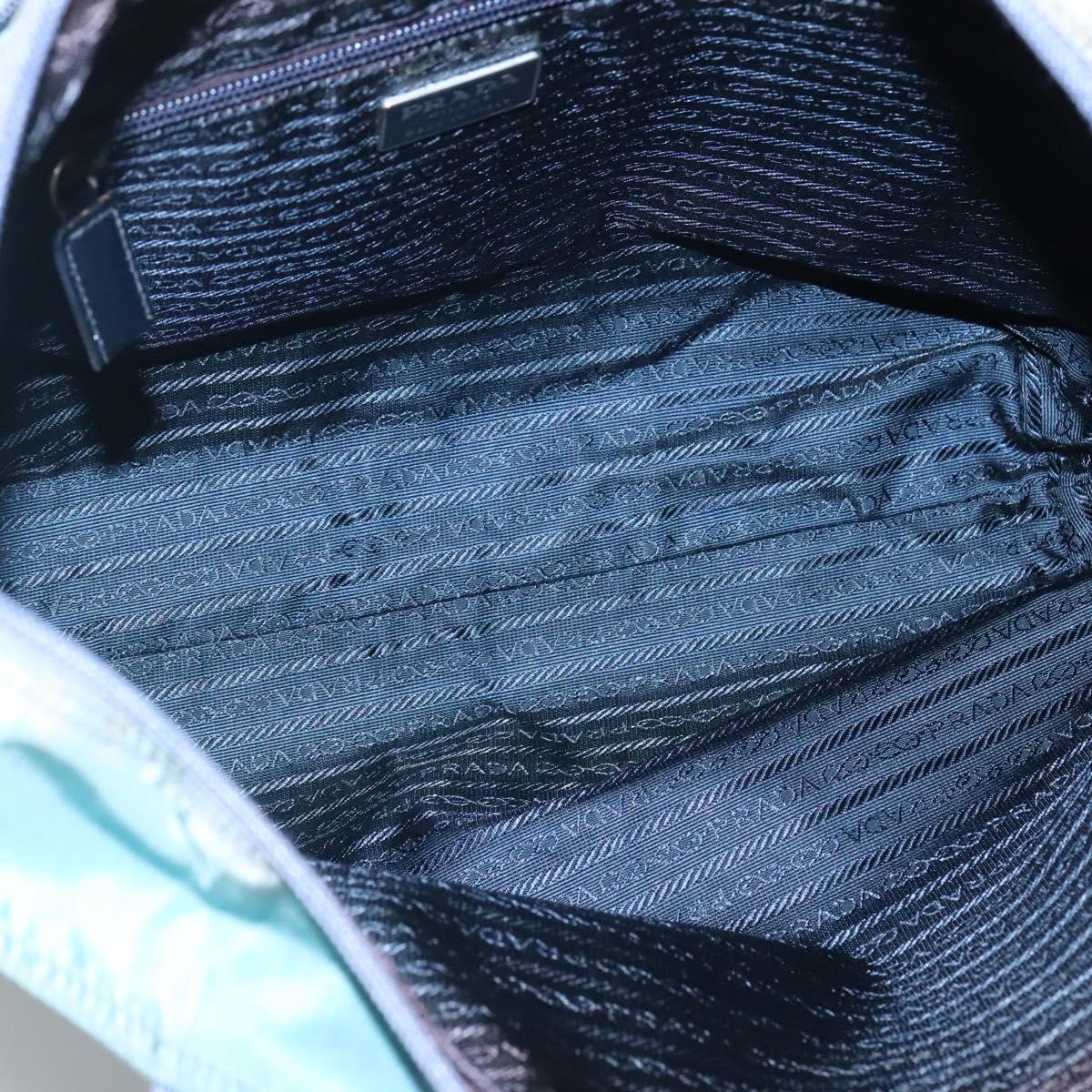 PRADA Tote Bag Nylon Turquoise Blue Silver Auth bs25180