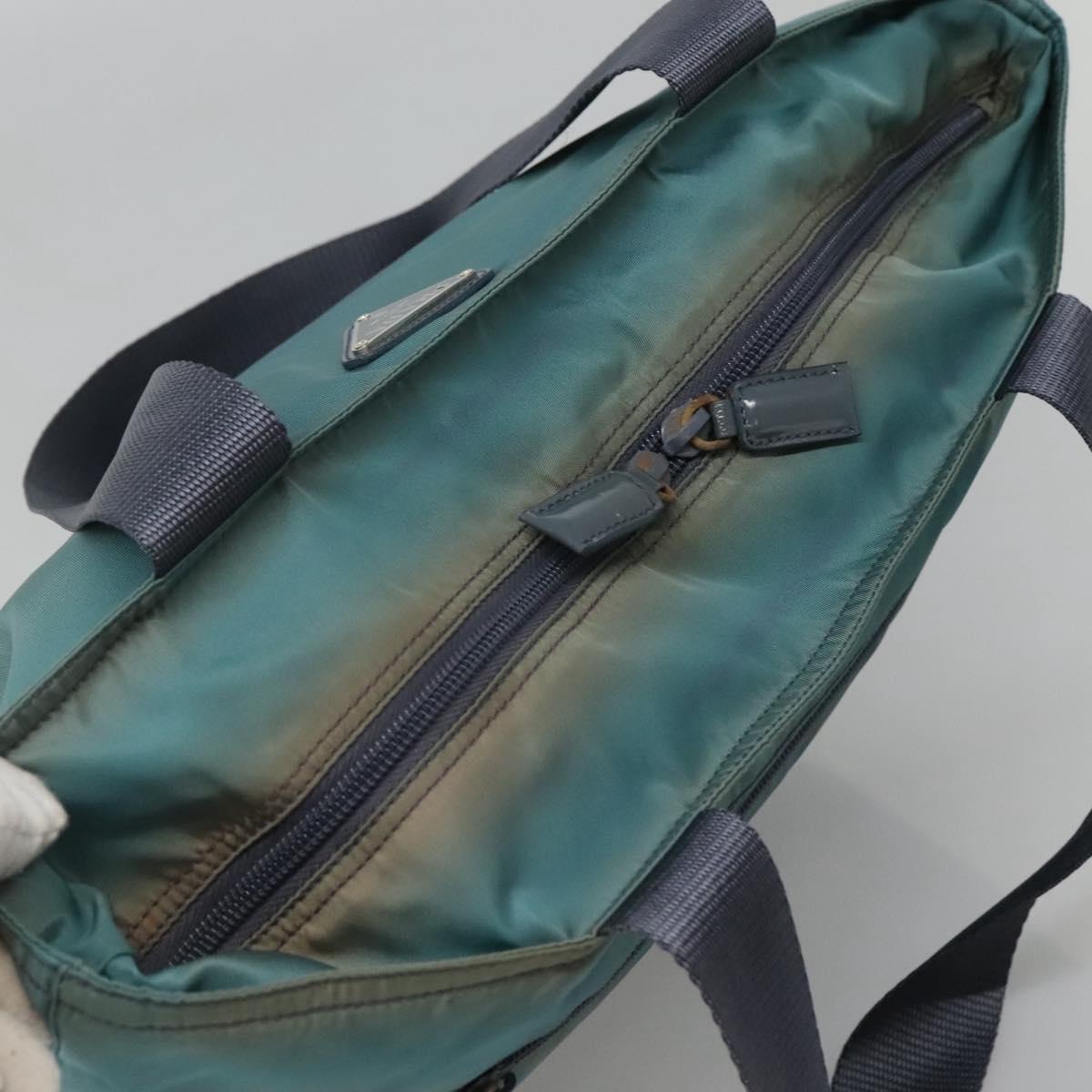 PRADA Tote Bag Nylon Turquoise Blue Silver Auth bs25180