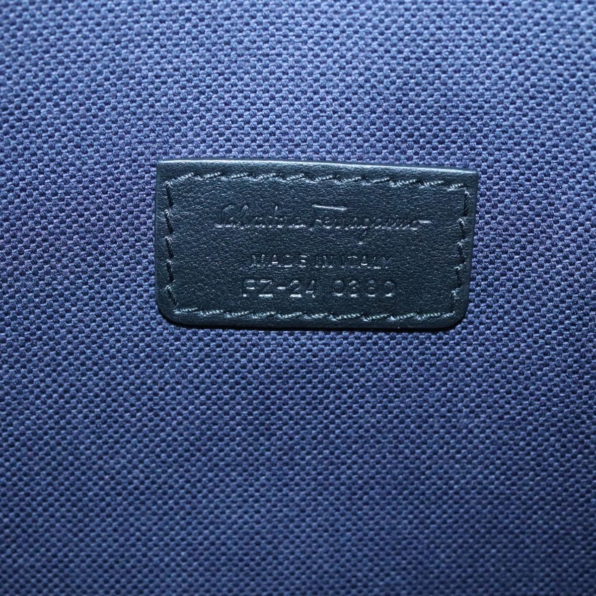 Salvatore Ferragamo Clutch Bag Leather Black Silver Auth bs25187