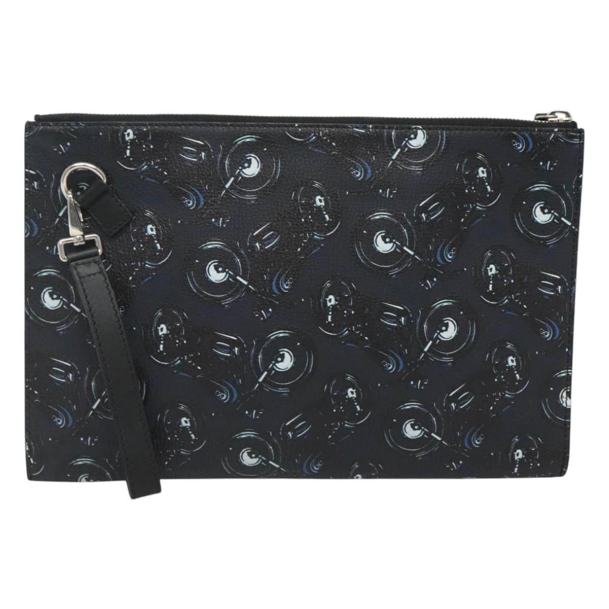 Salvatore Ferragamo Clutch Bag Leather Black Silver Auth bs25187