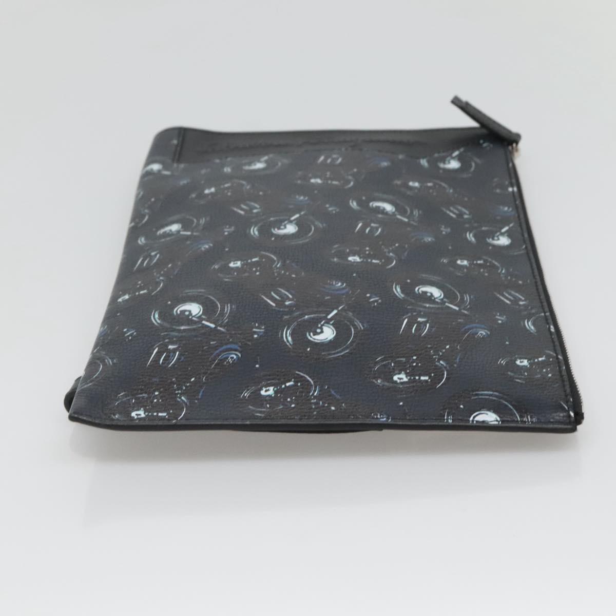 Salvatore Ferragamo Clutch Bag Leather Black Silver Auth bs25187