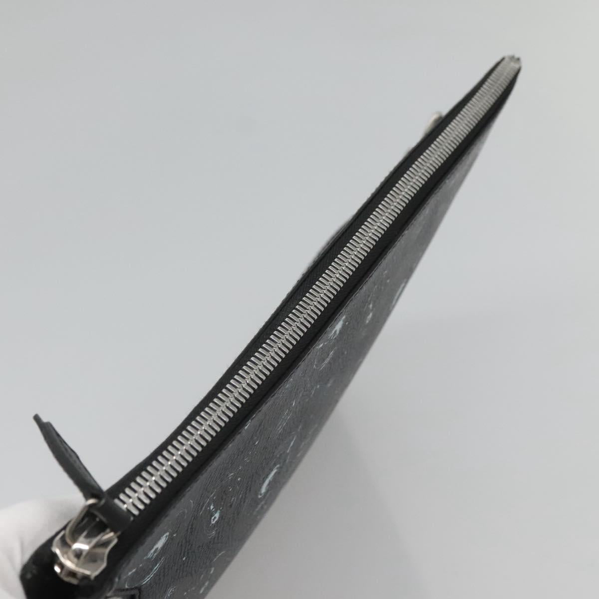 Salvatore Ferragamo Clutch Bag Leather Black Silver Auth bs25187