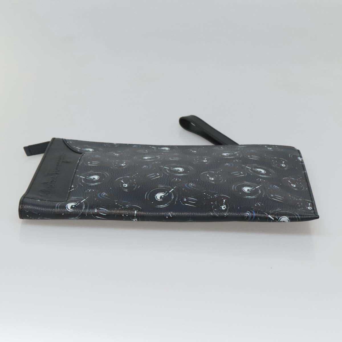 Salvatore Ferragamo Clutch Bag Leather Black Silver Auth bs25187