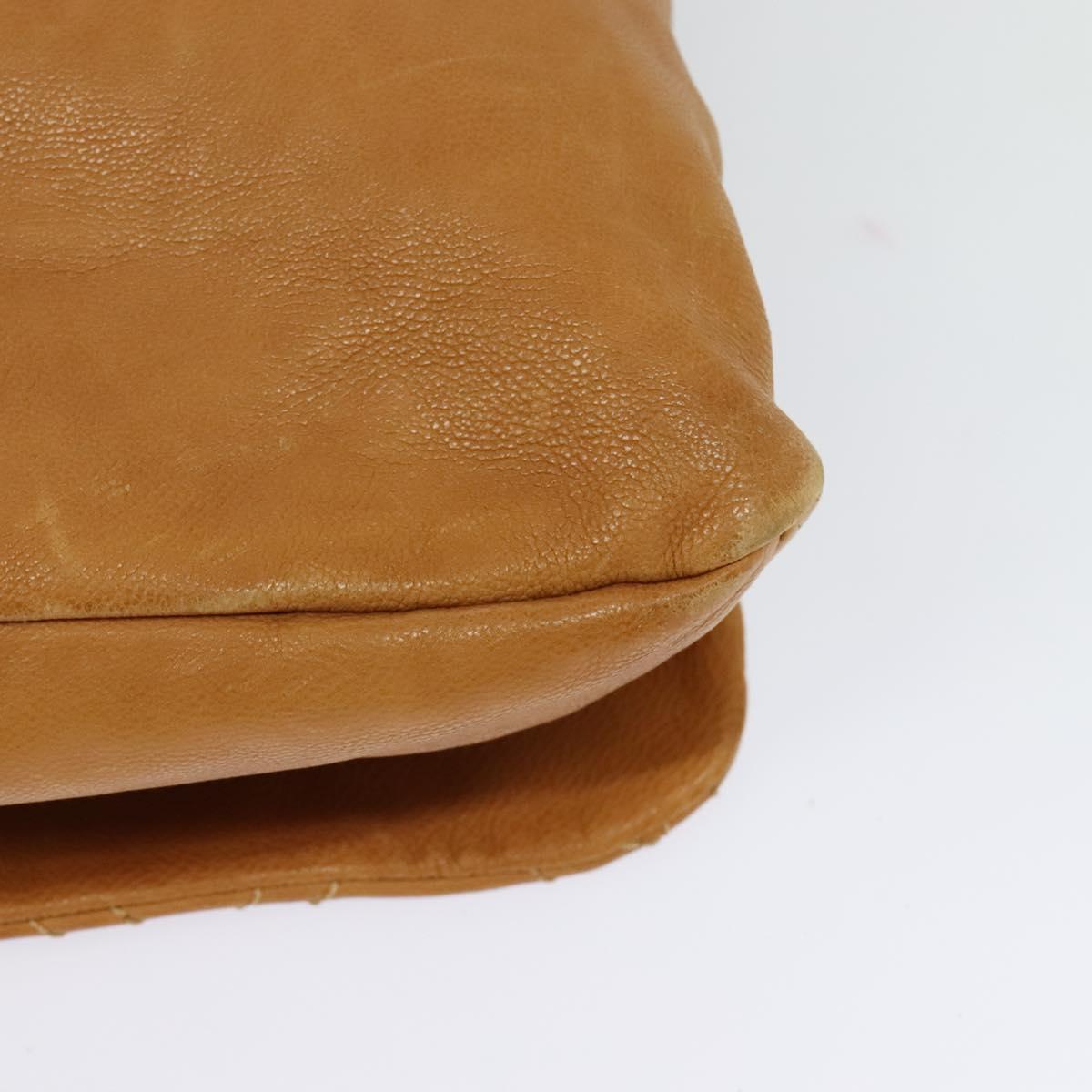 CHANEL Chain Shoulder Bag Leather Brown Silver CC Auth bs25207