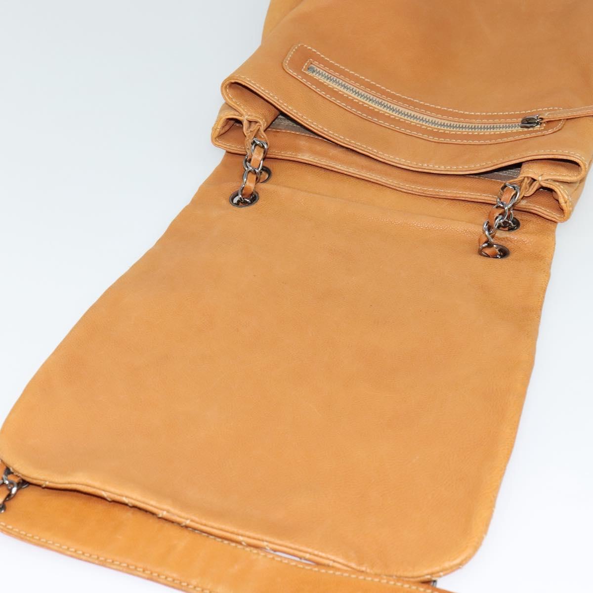 CHANEL Chain Shoulder Bag Leather Brown Silver CC Auth bs25207