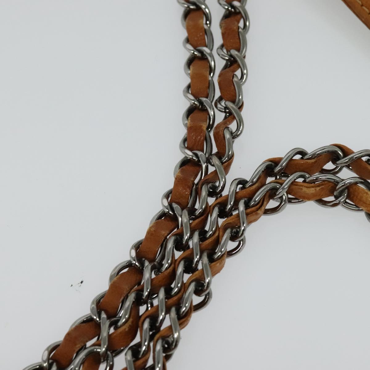 CHANEL Chain Shoulder Bag Leather Brown Silver CC Auth bs25207