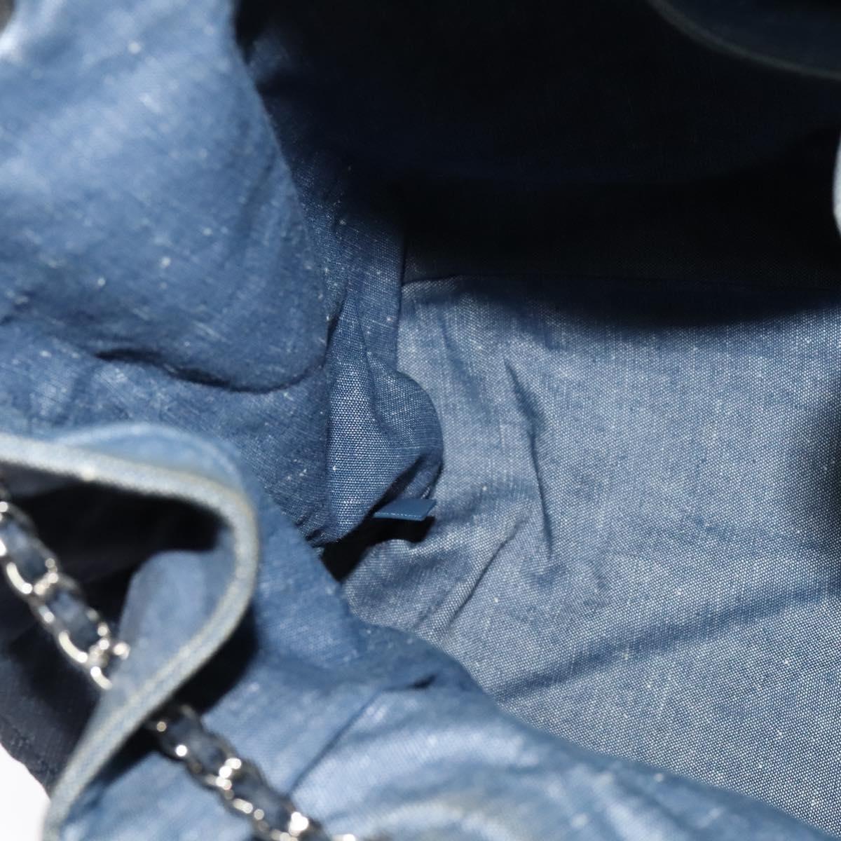 CHANEL Chain Hand Bag Canvas Blue Silver CC Auth bs25208