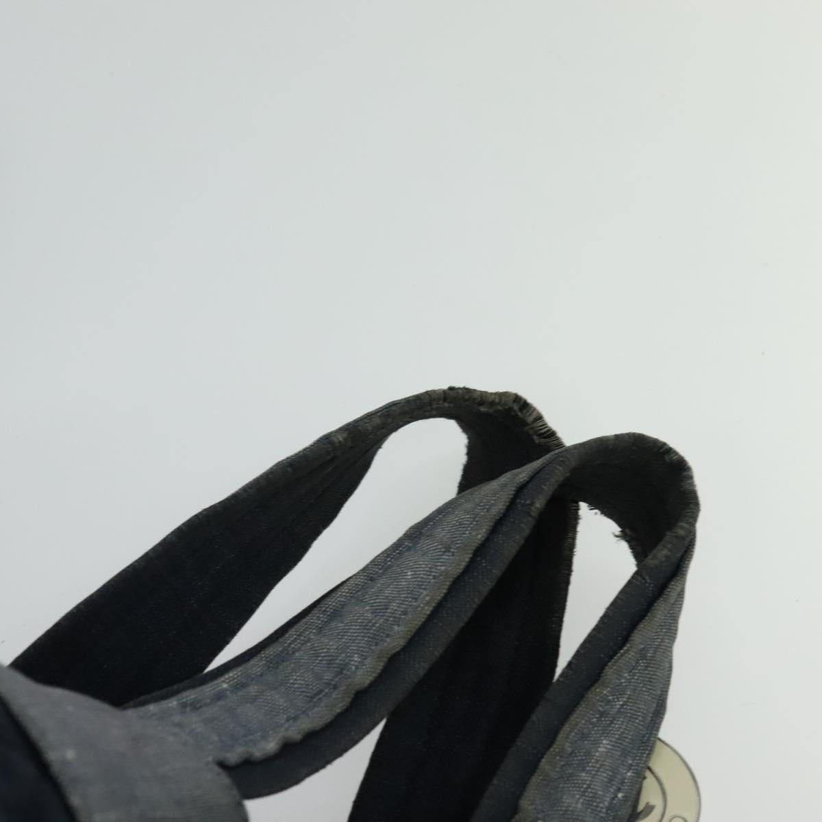 CHANEL Chain Hand Bag Canvas Blue Silver CC Auth bs25208