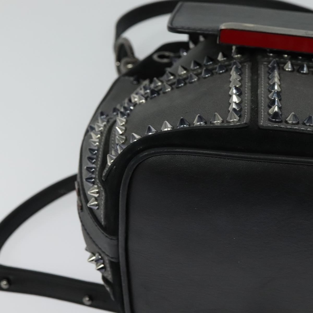 Christian Louboutin Backpack Leather Black Silver Auth bs25217