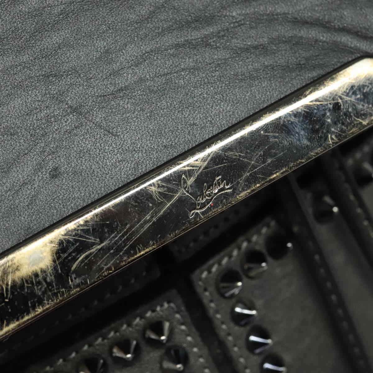 Christian Louboutin Backpack Leather Black Silver Auth bs25217