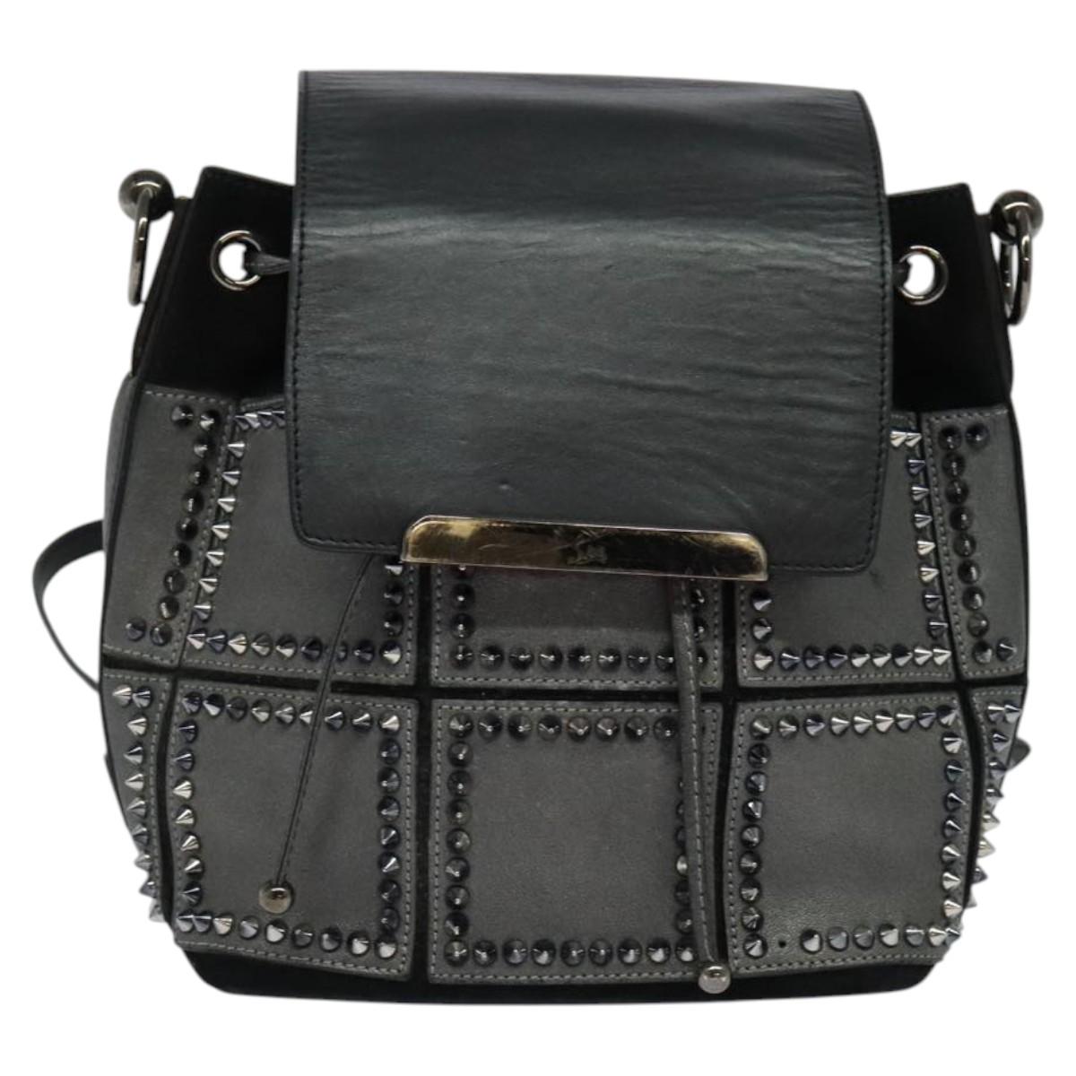 Christian Louboutin Backpack Leather Black Silver Auth bs25217