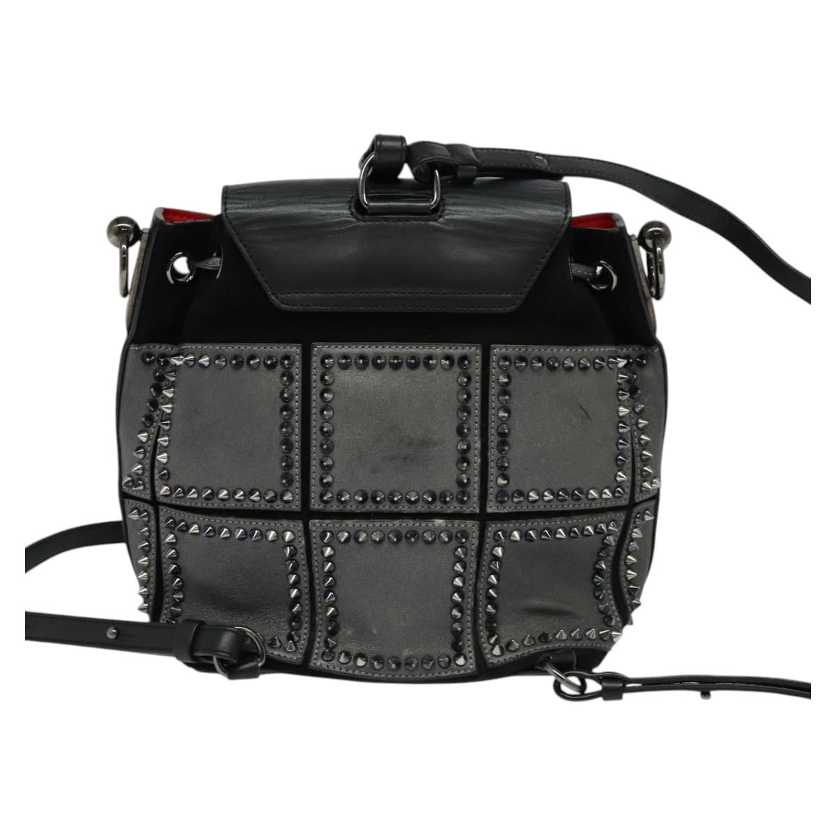 Christian Louboutin Backpack Leather Black Silver Auth bs25217