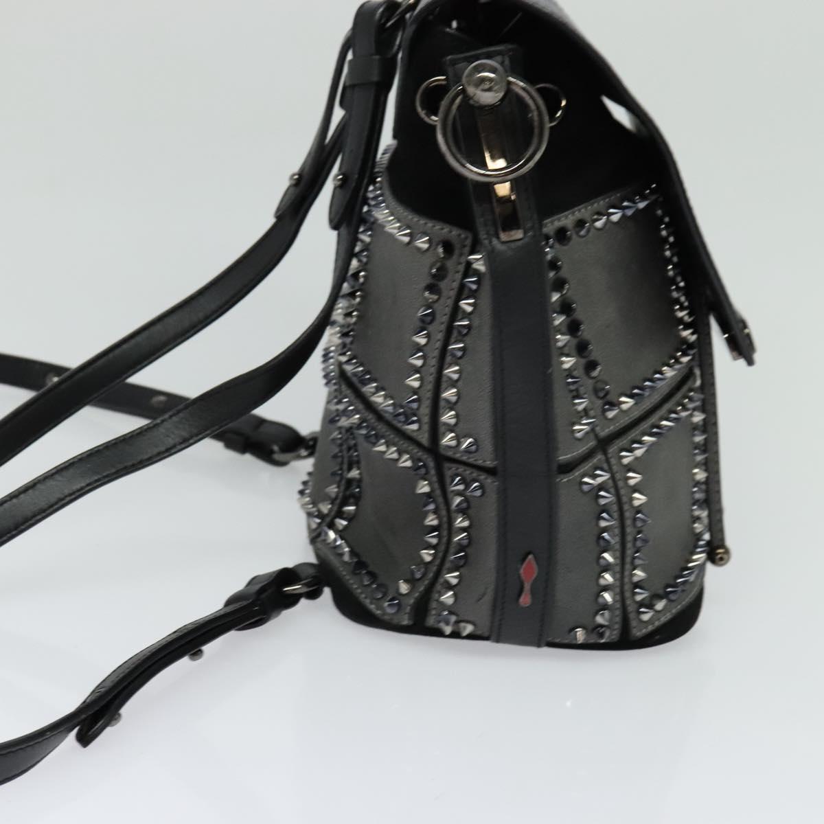 Christian Louboutin Backpack Leather Black Silver Auth bs25217