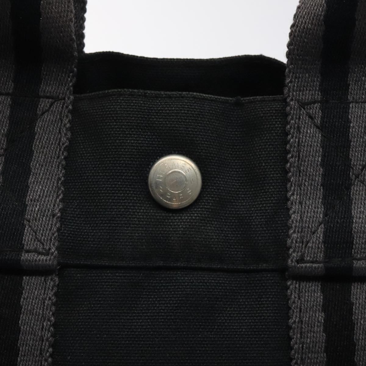 HERMES Fourre Tout PM Hand Bag Canvas Black Gray Silver Auth bs25218
