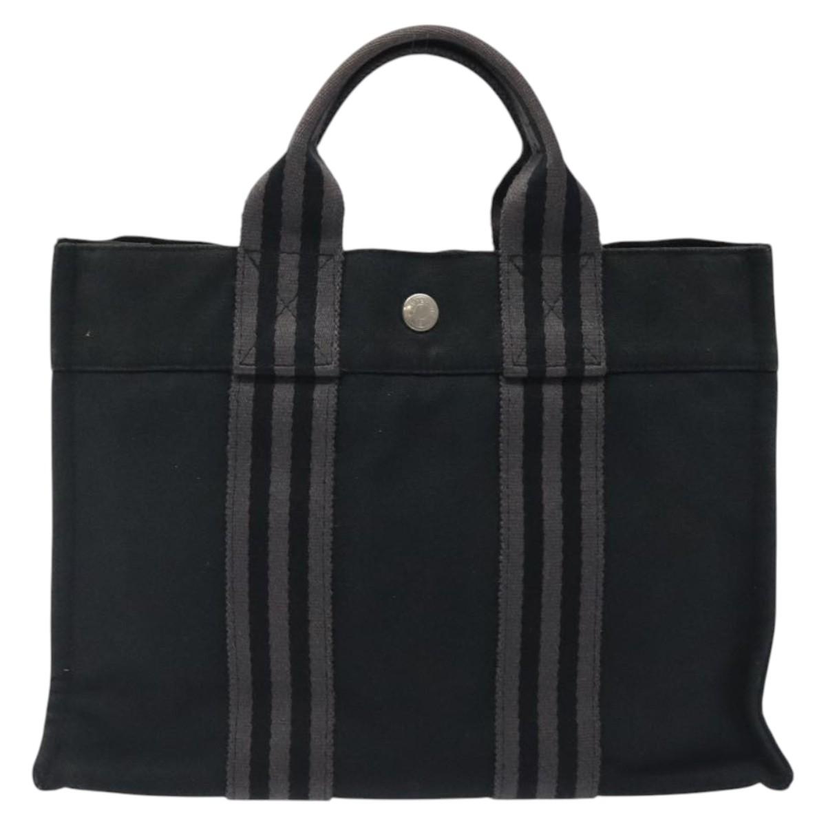 HERMES Fourre Tout PM Hand Bag Canvas Black Gray Silver Auth bs25218