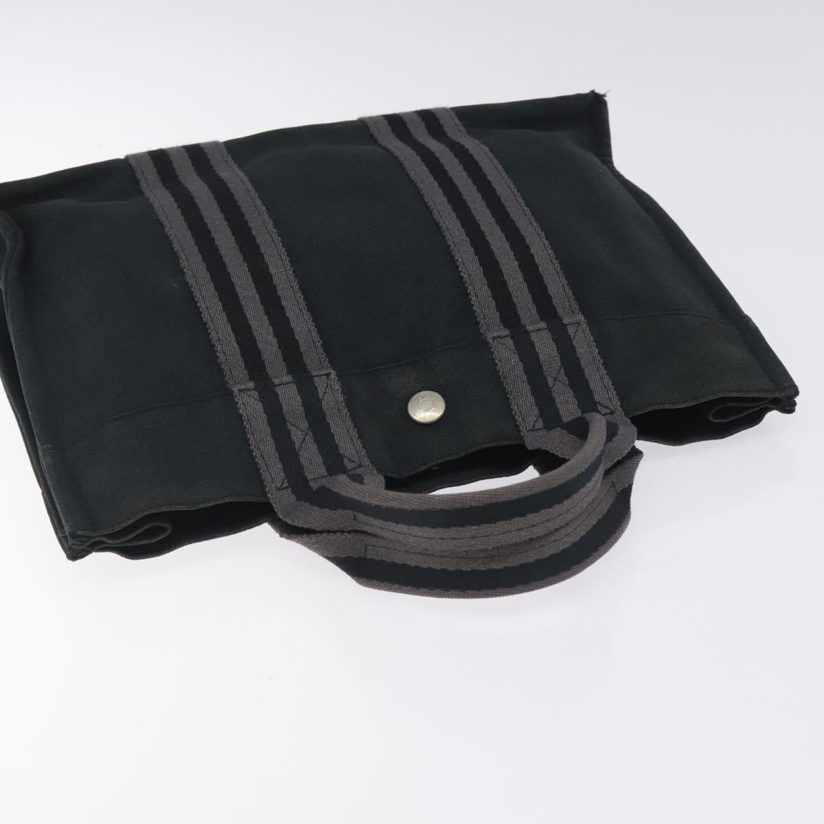 HERMES Fourre Tout PM Hand Bag Canvas Black Gray Silver Auth bs25218