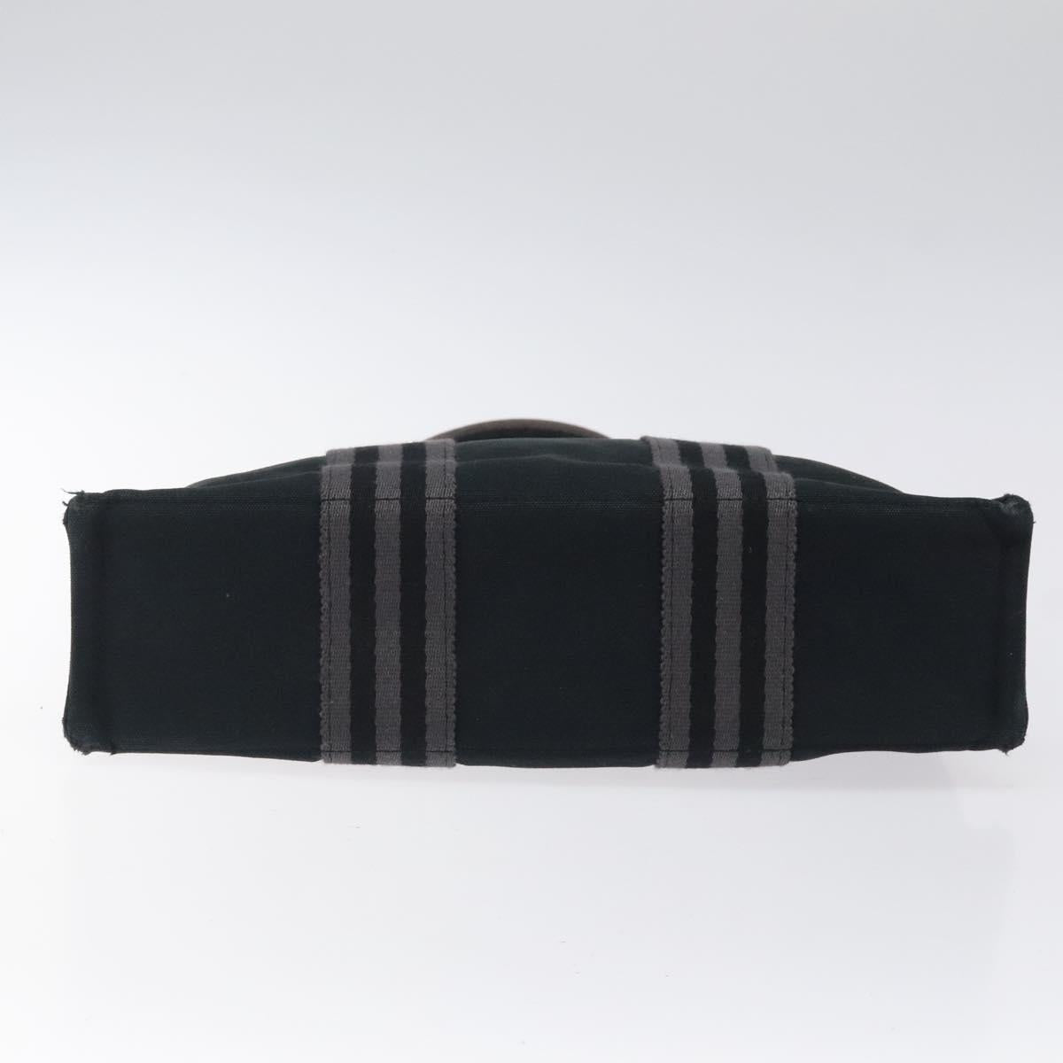 HERMES Fourre Tout PM Hand Bag Canvas Black Gray Silver Auth bs25218