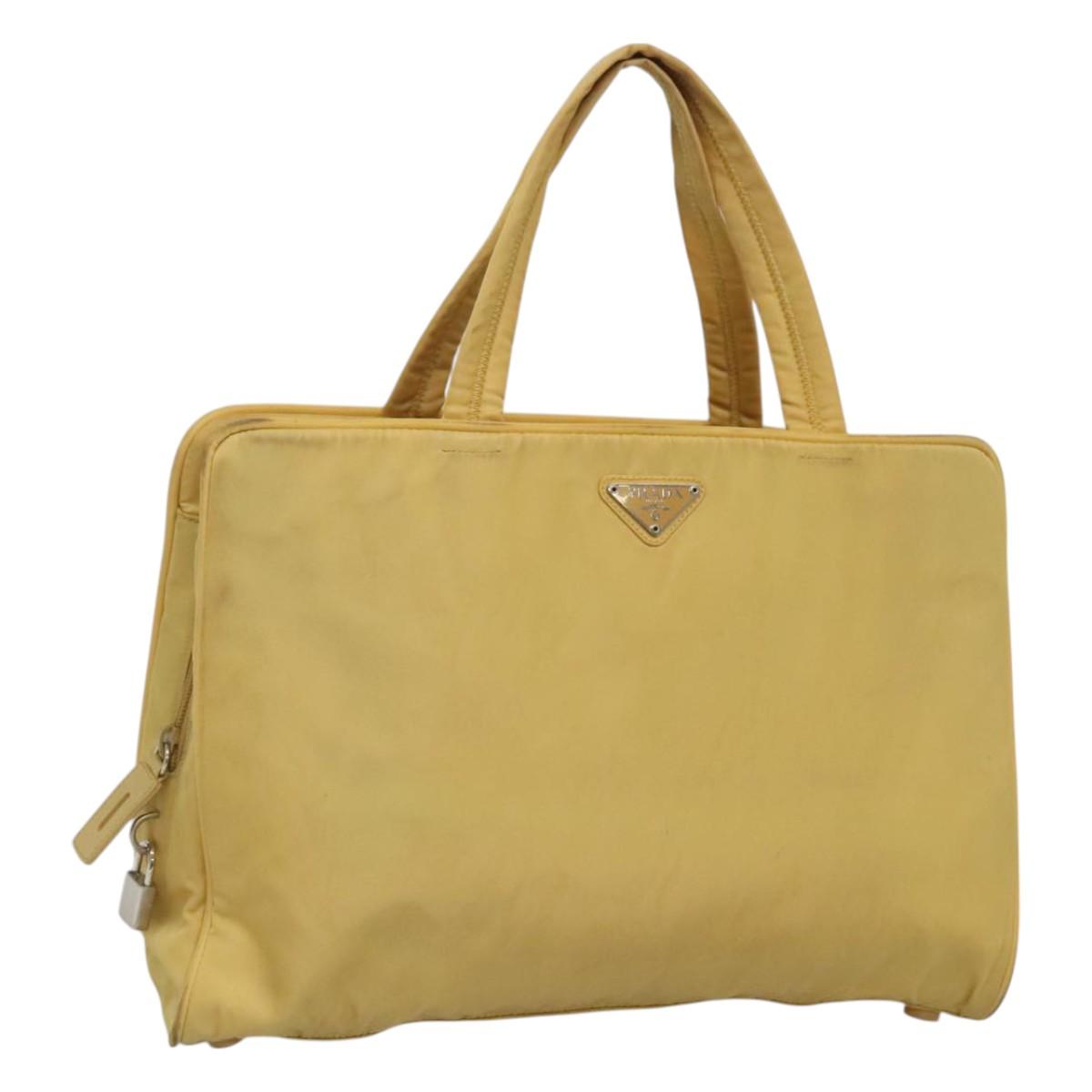 PRADA Hand Bag Nylon Yellow Silver Auth bs25222