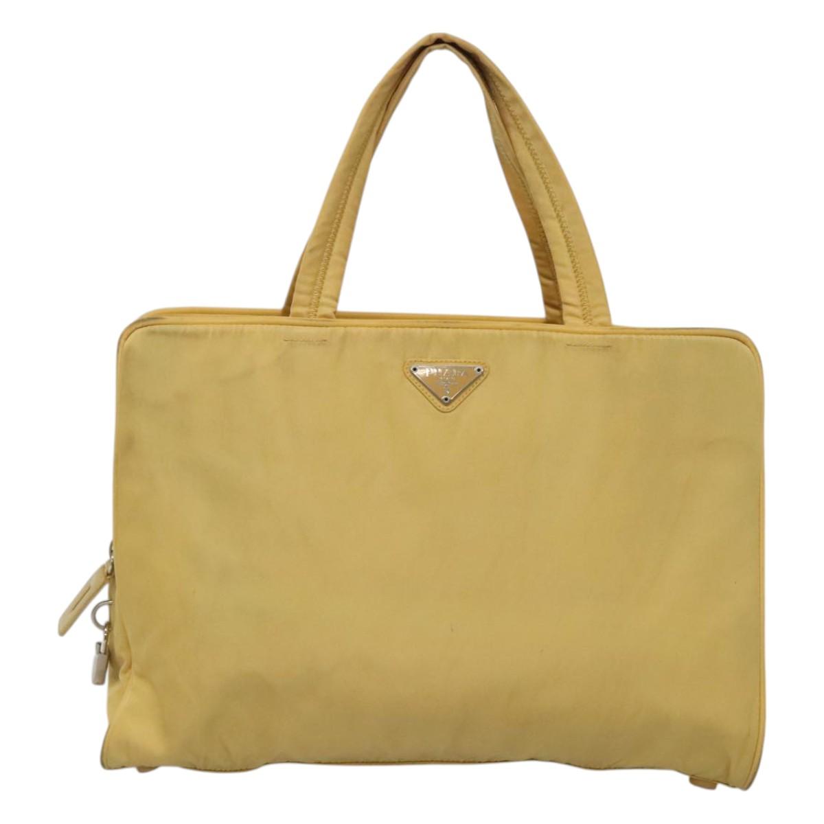 PRADA Hand Bag Nylon Yellow Silver Auth bs25222