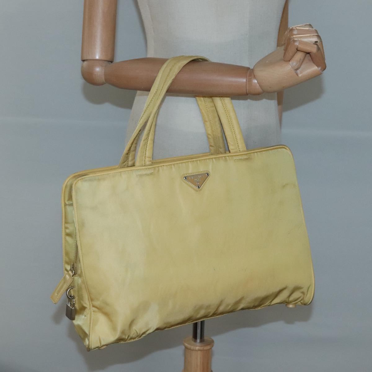 PRADA Hand Bag Nylon Yellow Silver Auth bs25222