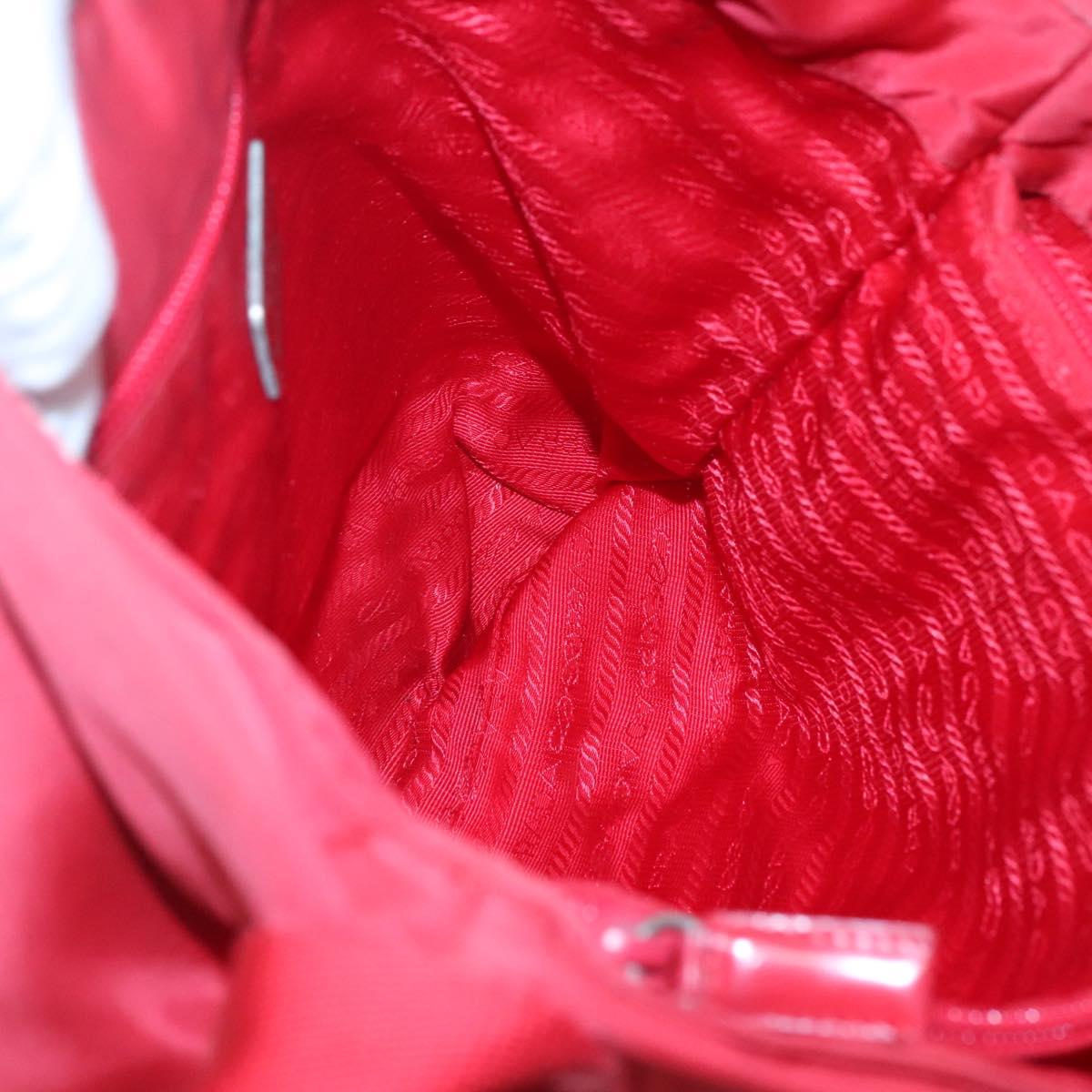 PRADA Shoulder Bag Nylon Red Silver Auth bs25223