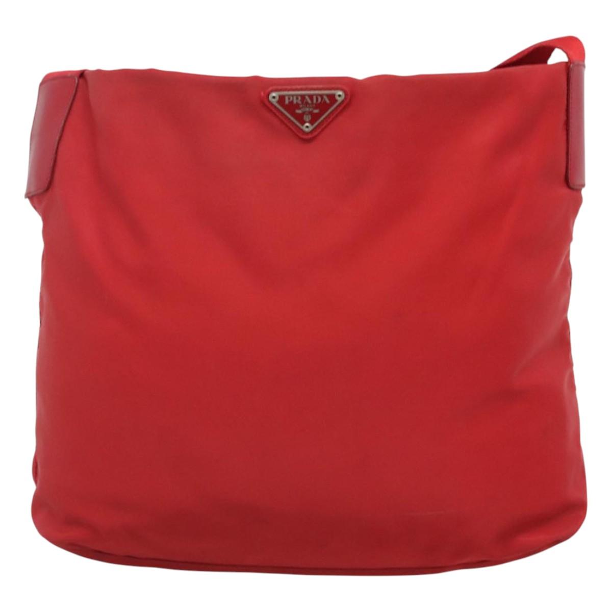 PRADA Shoulder Bag Nylon Red Silver Auth bs25223