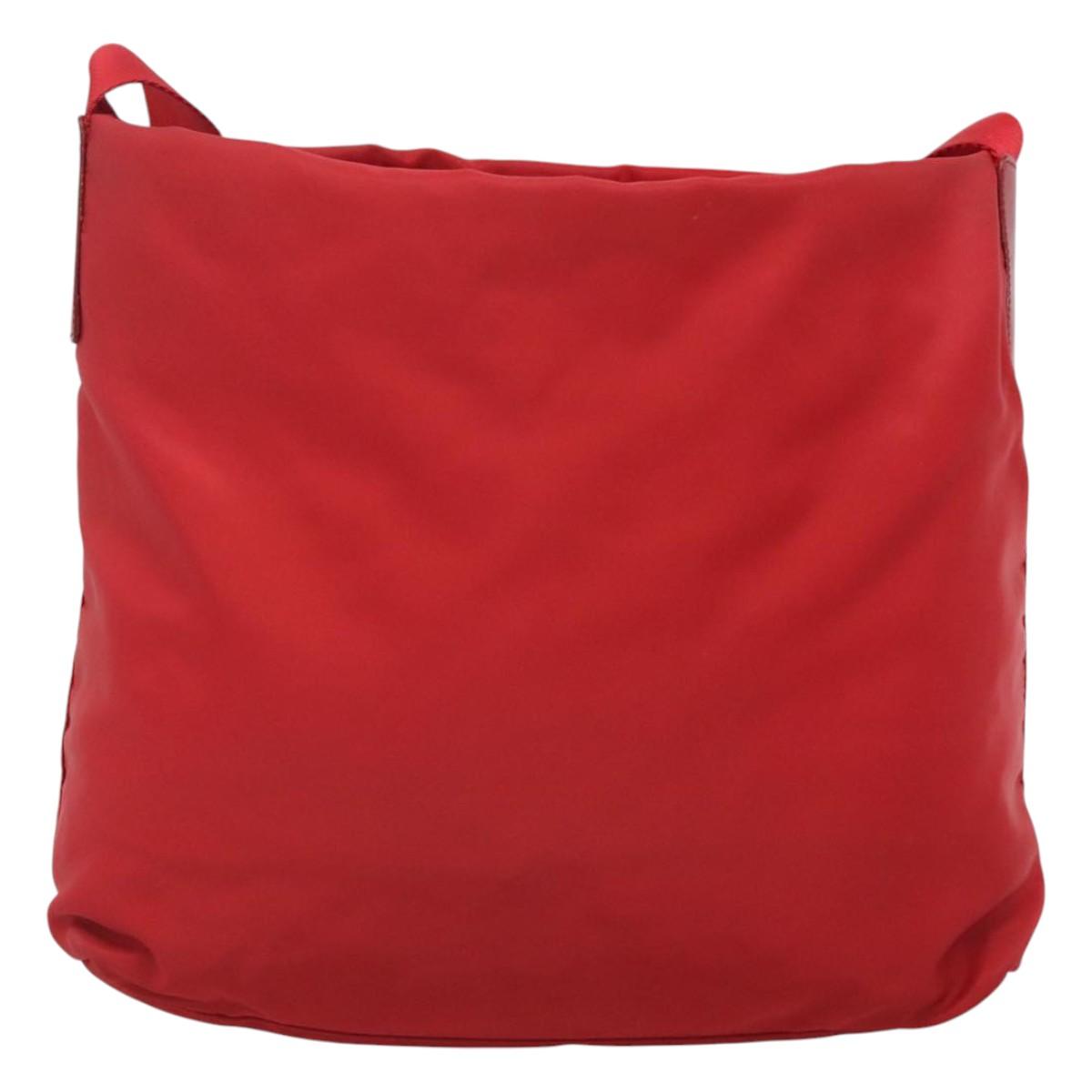 PRADA Shoulder Bag Nylon Red Silver Auth bs25223