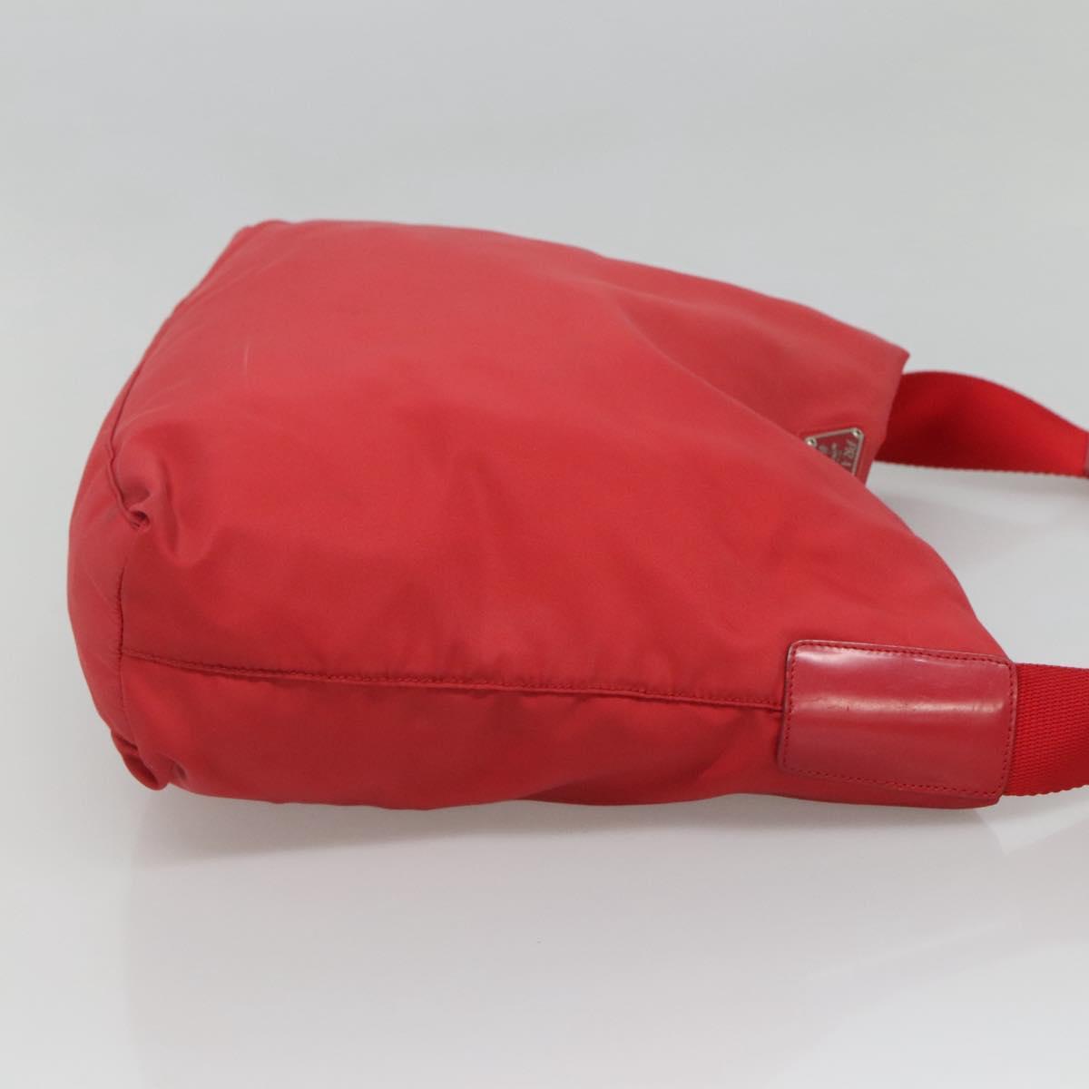 PRADA Shoulder Bag Nylon Red Silver Auth bs25223