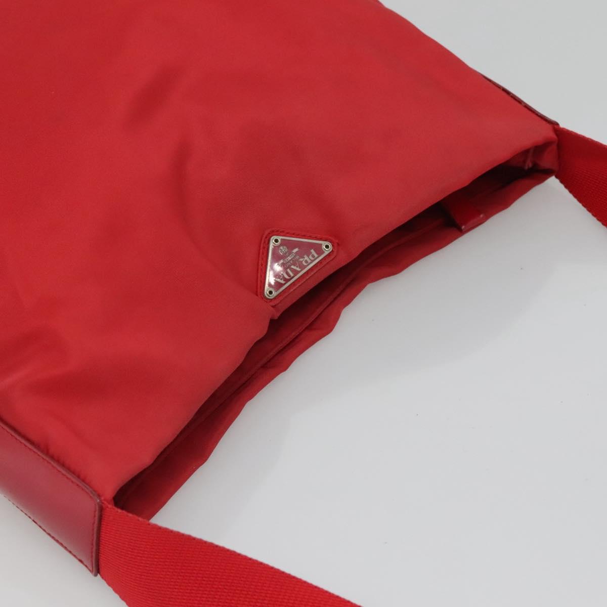 PRADA Shoulder Bag Nylon Red Silver Auth bs25223
