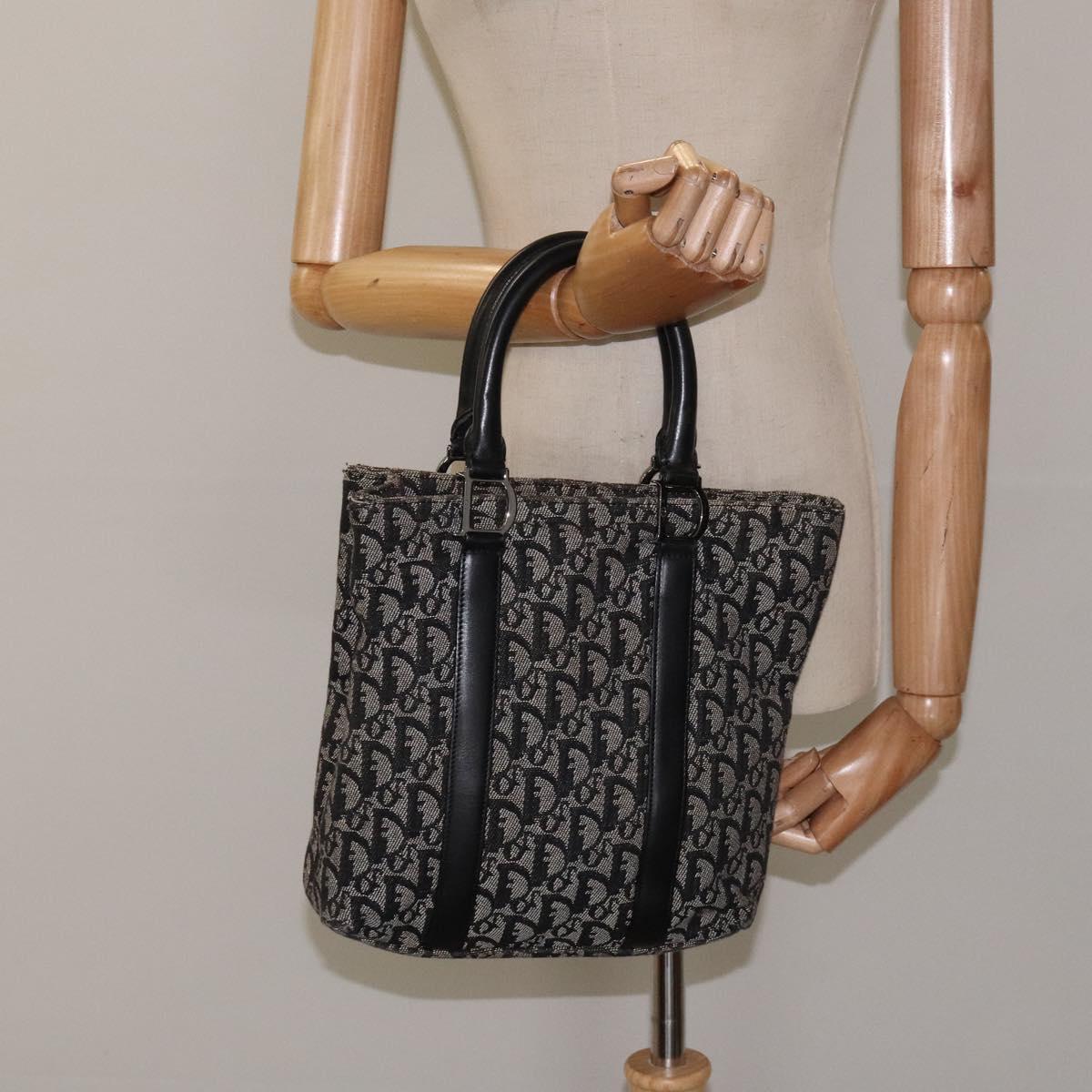 Christian Dior Trotter Canvas Hand Bag Black Silver Auth bs25227