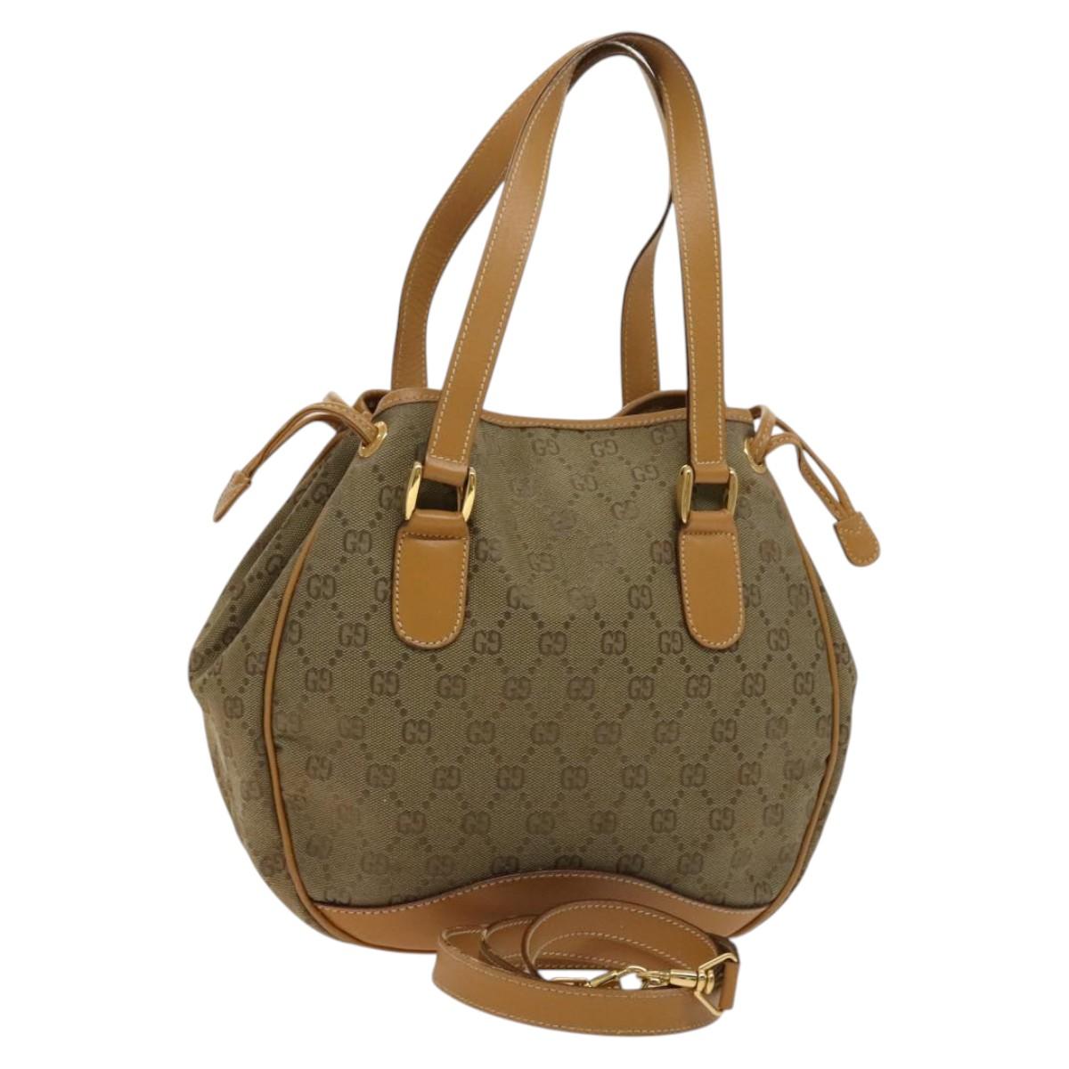 GUCCI GG Canvas Hand Bag 2way Beige Gold Auth bs25240