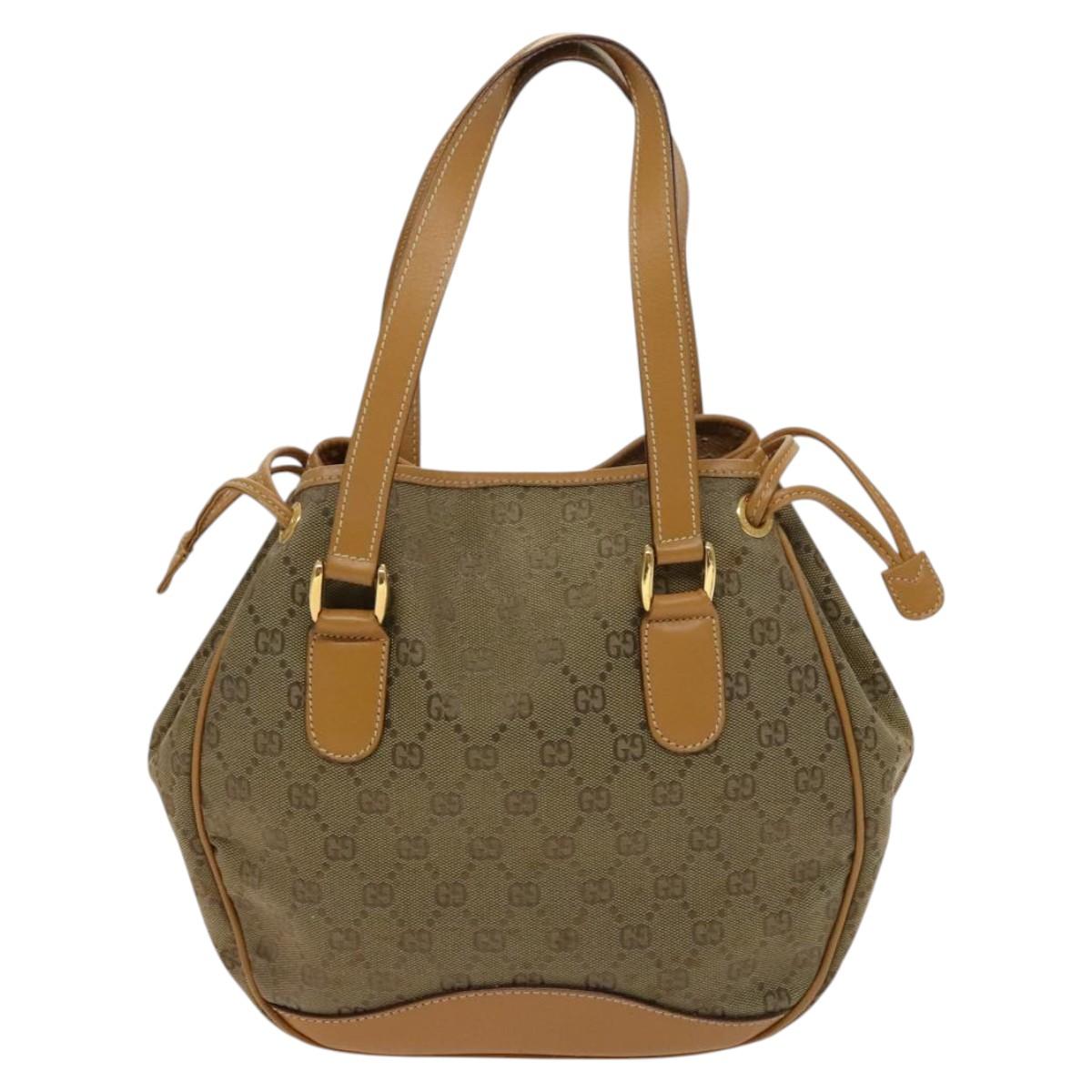 GUCCI GG Canvas Hand Bag 2way Beige Gold Auth bs25240