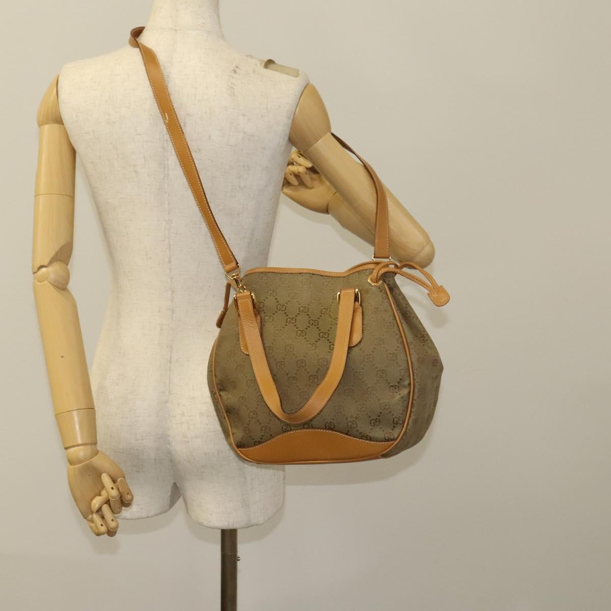 GUCCI GG Canvas Hand Bag 2way Beige Gold Auth bs25240