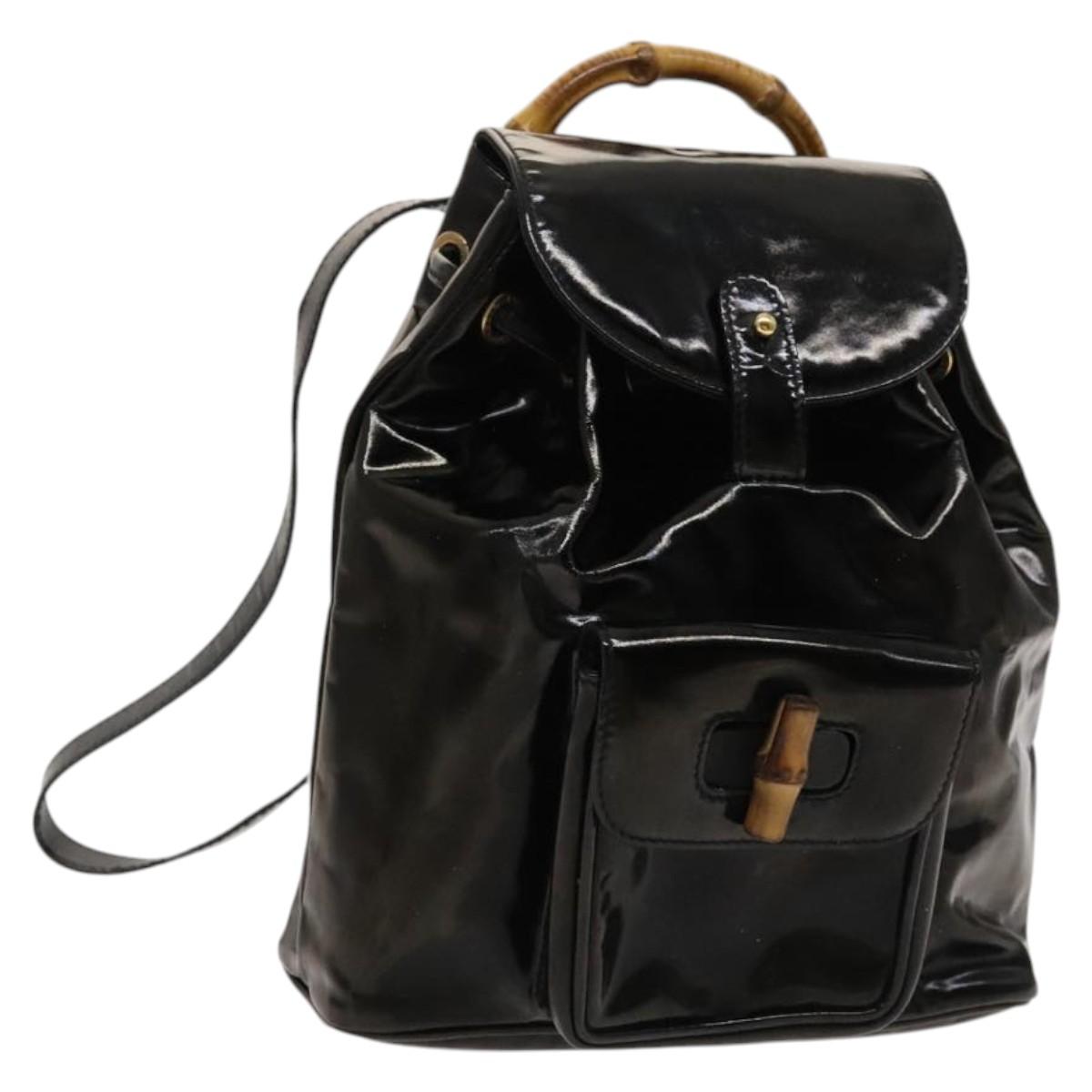 GUCCI Bamboo Backpack Enamel Black Gold 003 1705 0030 Auth bs25250