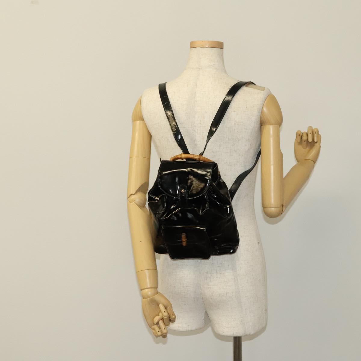 GUCCI Bamboo Backpack Enamel Black Gold 003 1705 0030 Auth bs25250