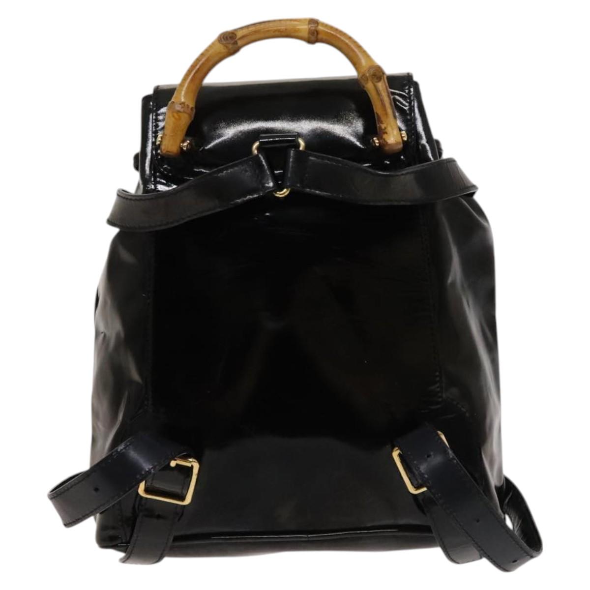 GUCCI Bamboo Backpack Enamel Black Gold 003 1705 0030 Auth bs25250